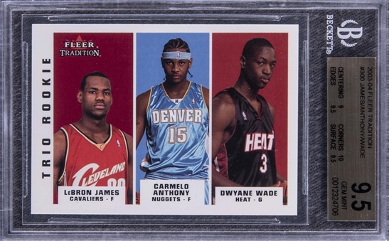 2003-04 Fleer Tradition #300 LeBron James, Carmelo Anthony and Dwyane Wade Trio Rookie Card – BGS GEM MINT 9.5